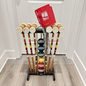 Forster Vintage Croquet Set Wood Mallets Balls Rack 4 Flags 8 Wickets USA